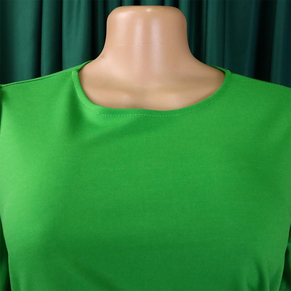 Women's Fashion Summer Spring Solid Color Print Short Sleeve O-Neck High Waist Casual Dresses