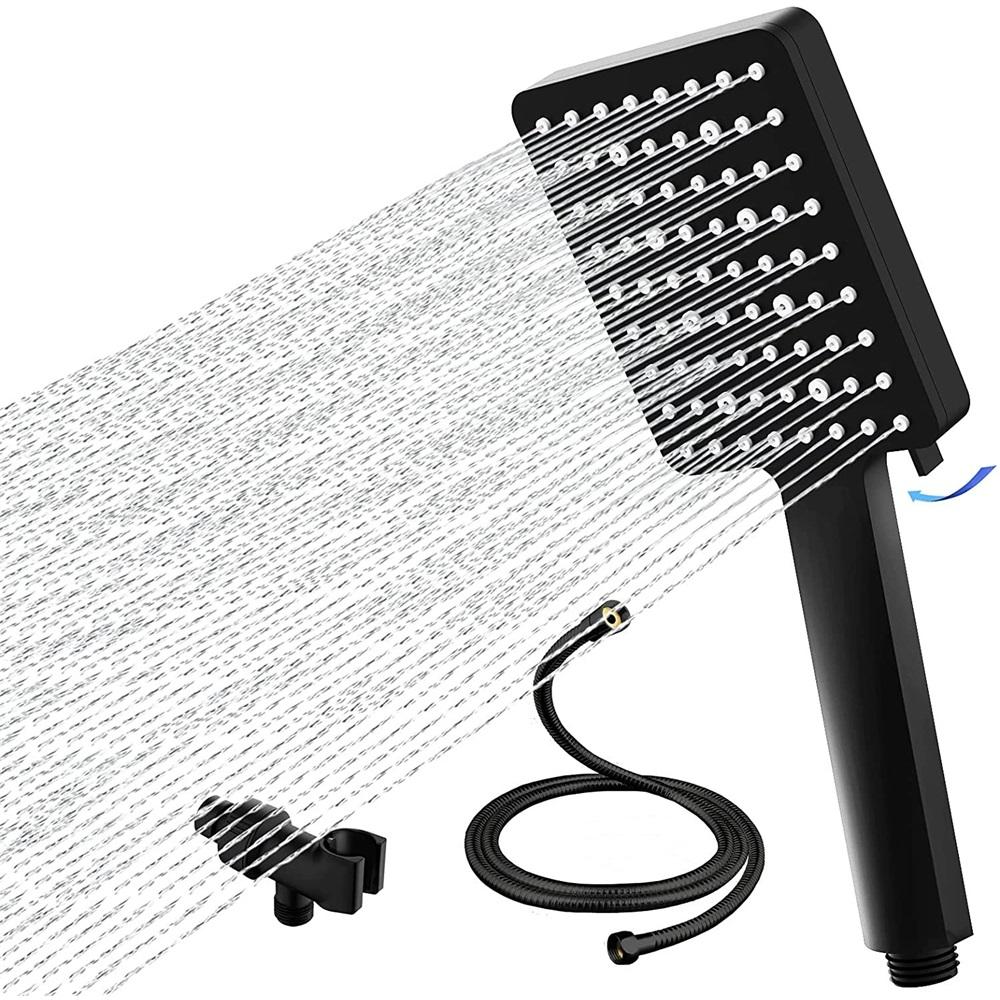 Square Handheld Shower 6-Function Enhanced European and American Style Shower Head 6-Speed (Shower Head with 1.5m Hose and Holder) чёрный