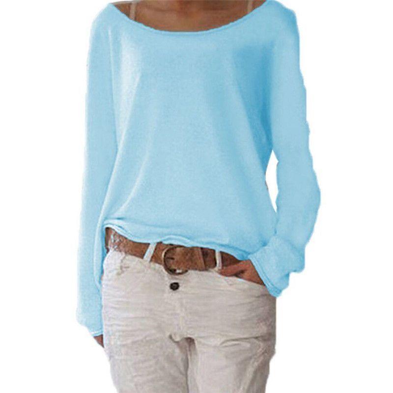 T-shirt in Cotone da Donna con Girocollo Manica Lunga Vestibilità Casual Morbido Comfort