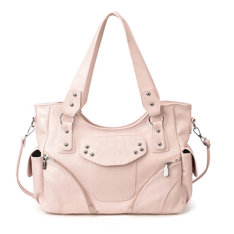 Fashion PU Solid Rivet Zipper Casual Tote Bag 2026 High Quality Light Luxury Versatile Bags Motorcycle Style Cool Shoulder Bag