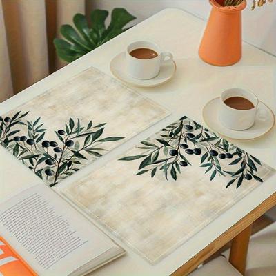 4pcsOlive Branch Placemats – Elegant Design, Ideal for Dining Tables In Kitchen & Restaurant, Perfect for Parties, Home Decor