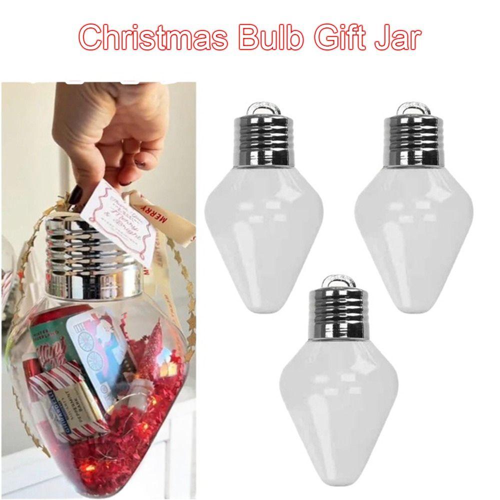 Screw Off Caps Christmas Bulb Gift Jar Clear Plastic Bulb Shaped Fillable Christmas Ornaments Plastic Decor Bulbs