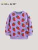 Autumn European & American Style Girls' Strawberry Print Sweatshirt: Round Neck, Casual Base Layer