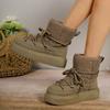 Winter New Women's Plush Ankle Boots Short Tube Snow Boots Lace Retro Thick Bottom Plush Warm Casual Cotton Boots Large 43