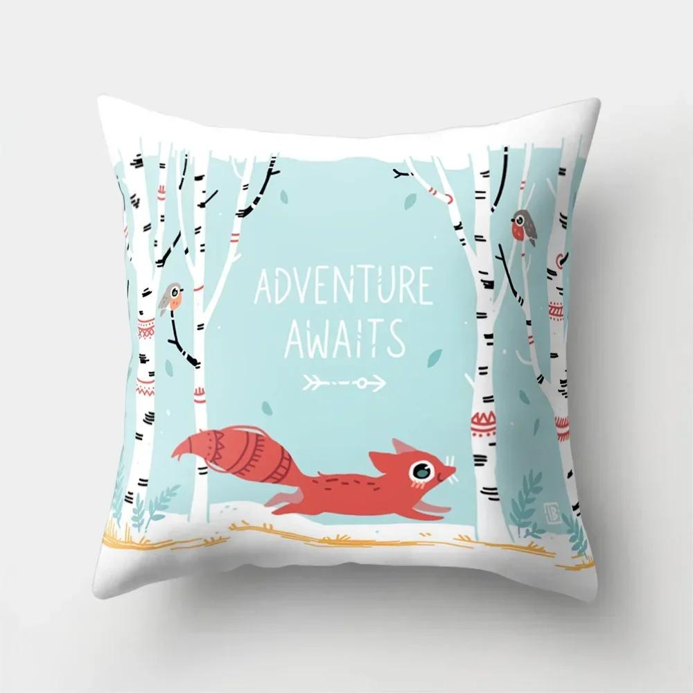 Fuchs Cartoon Muster Büro Kissenbezug Polyester Autokissen Heim Sofa Dekoration Salon