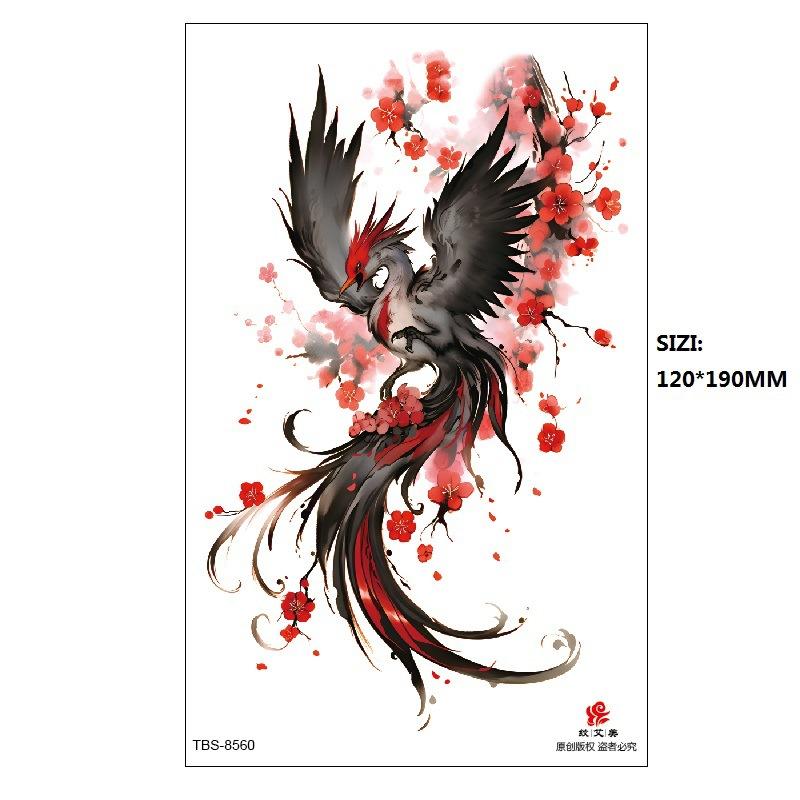 Hand Painted Original Color Flower Fox Phoenix Women'S Simulated Tattoo Water Transfer Tattoo Sticker