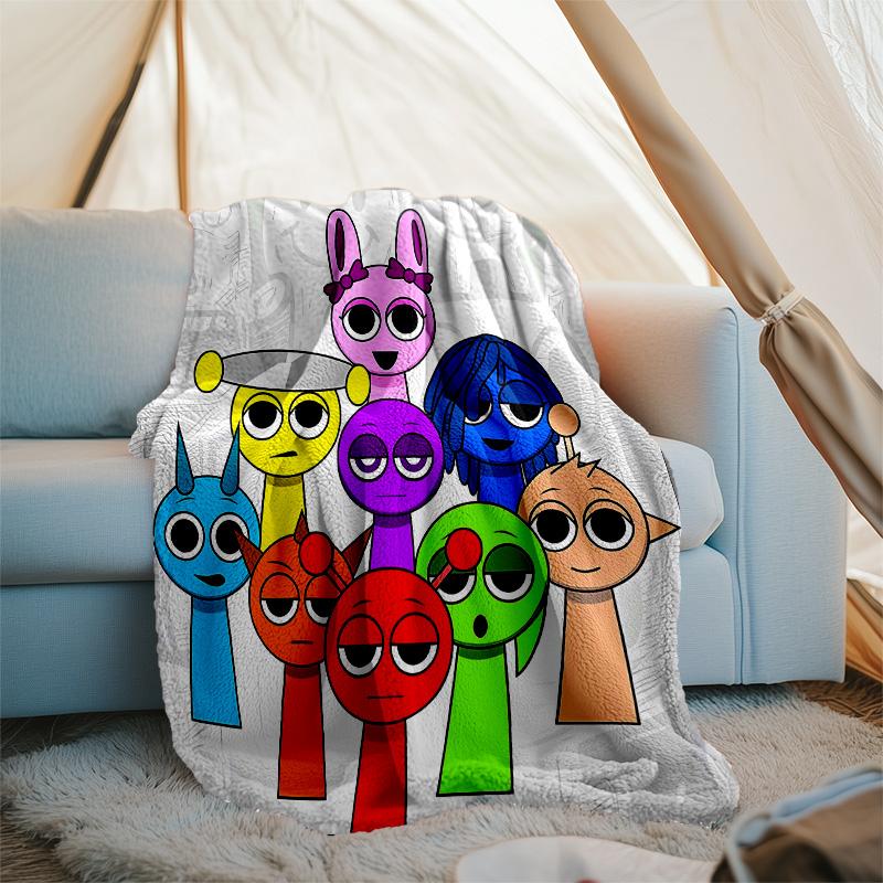 1pc SPRUNKI1 Theme Blanket - Digital Print, Polyester, Cozy for All Seasons, Perfect for Outdoor, Camping, and Travel