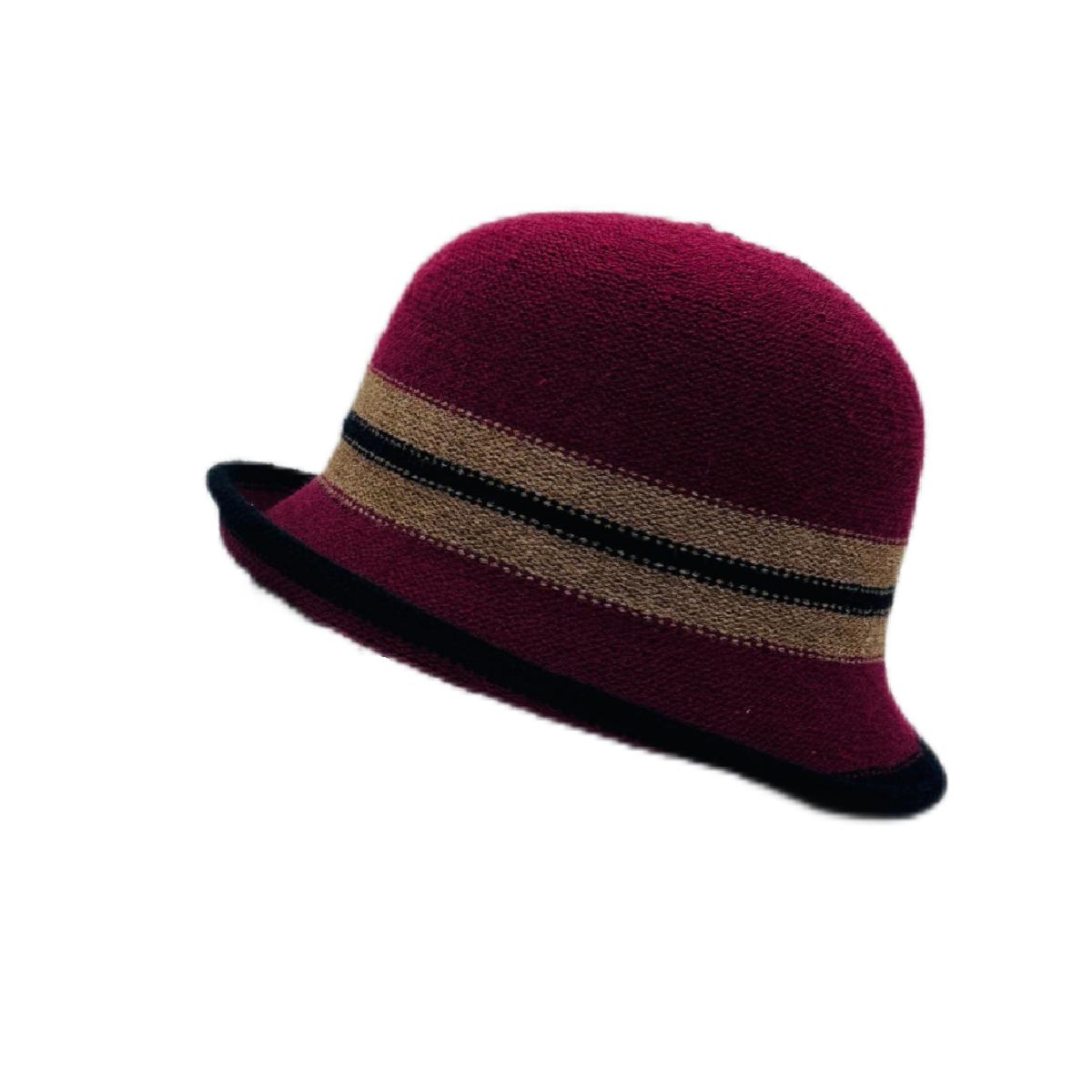 

Осень-зима элегантные фетровые шляпы-ведра для женщин, полосатые мягкие шерстяные складные панамы для путешествий и вечеринок, шляпа рыбака, подарок для мамы (56-58Cm) adjustable бордовый