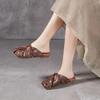 Square-toed Hollowed-out Pleated Shoes Semi-flip-flops with Metal Buckles and Toe Caps Women's Summer Flip-flops