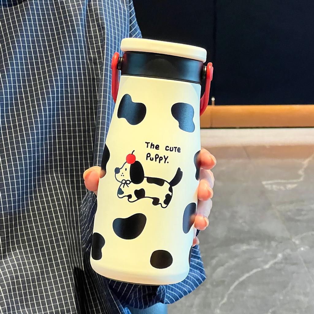 Letter Dog Cartoon Pattern Insulated Mug Portable Cup For Students And Commuters