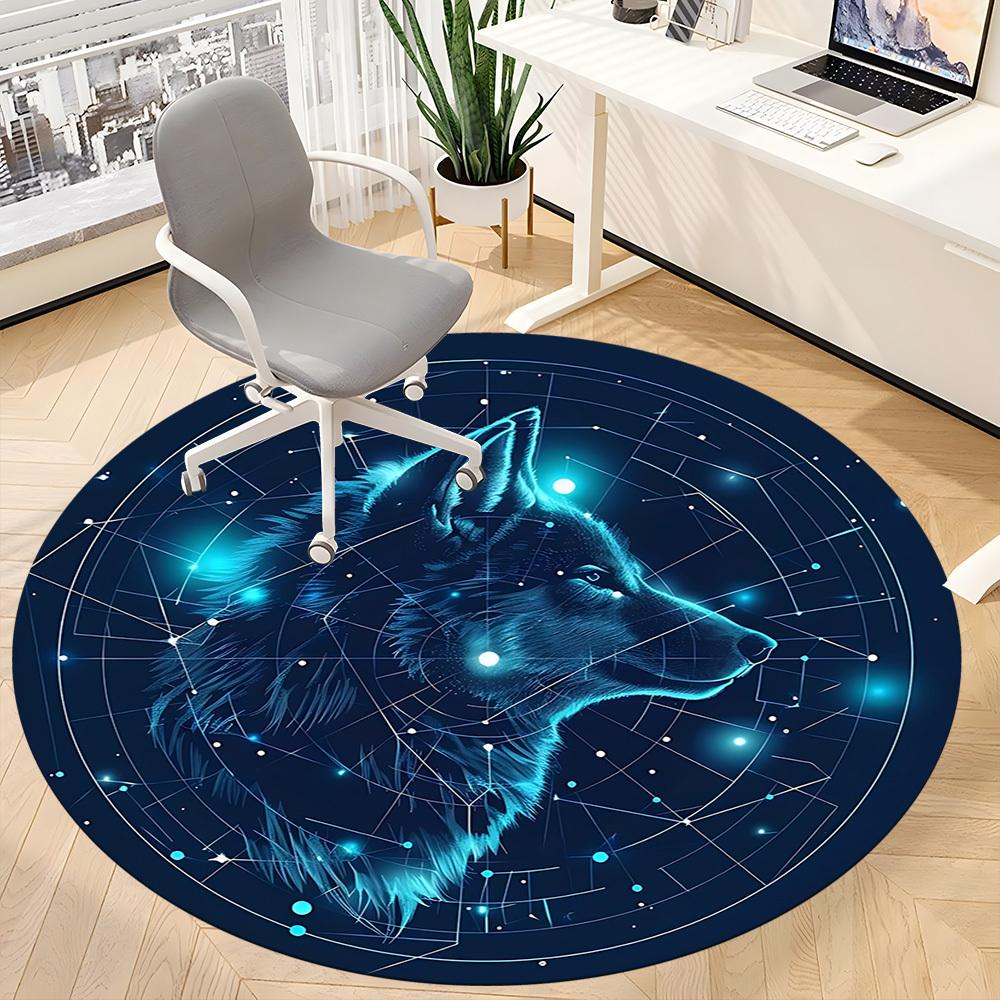 1pc Wolf Constellation Office Round Area Rug, Under Office Chairs Bedroom Living Room Home Decor, Room Deco