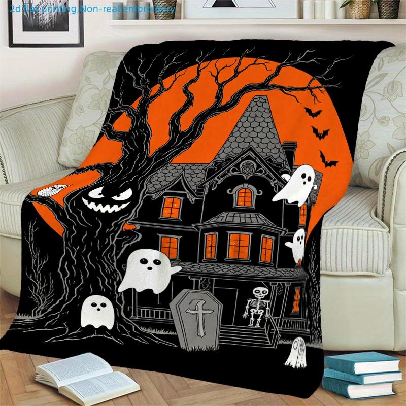 1pc Horror Style Haunted House and Printed Blanket, Halloween Theme, Multiple Sizes Available, Suitable for Living Room, Bedroom, Study, Office, Party
