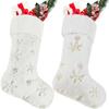 Snowflake Embroidery White Christmas Stocking Sequined Santa Gift Pocket  New Year