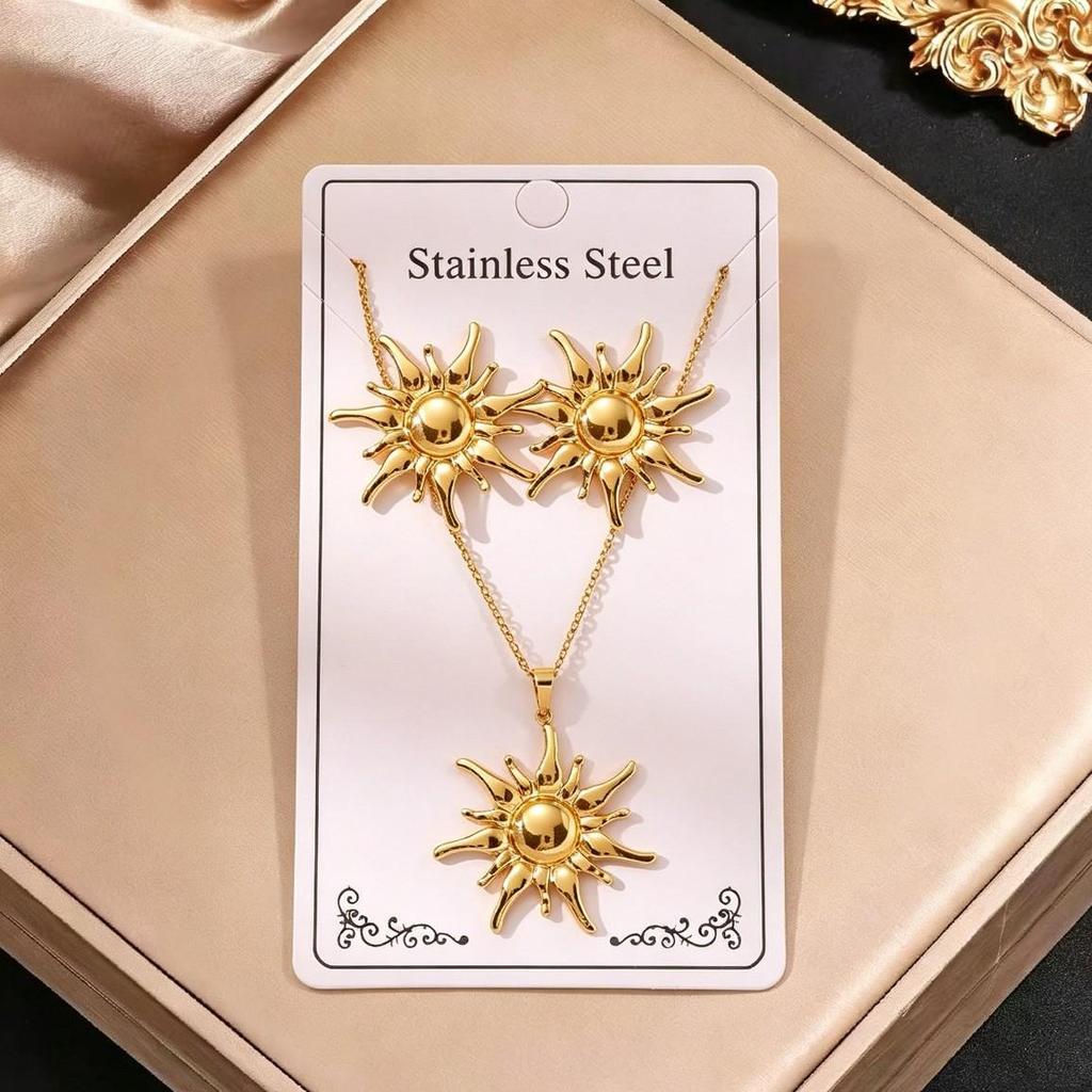 Gold Stainless Steel Necklace and Earrings: Chic, Versatile, and Luxurious.