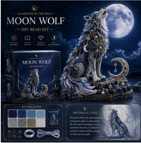 Moon Wolf 3D DIY Bead Kit Handcraft Assembly Set for Adults and Teens Creative Decorative Sculpture Art Project