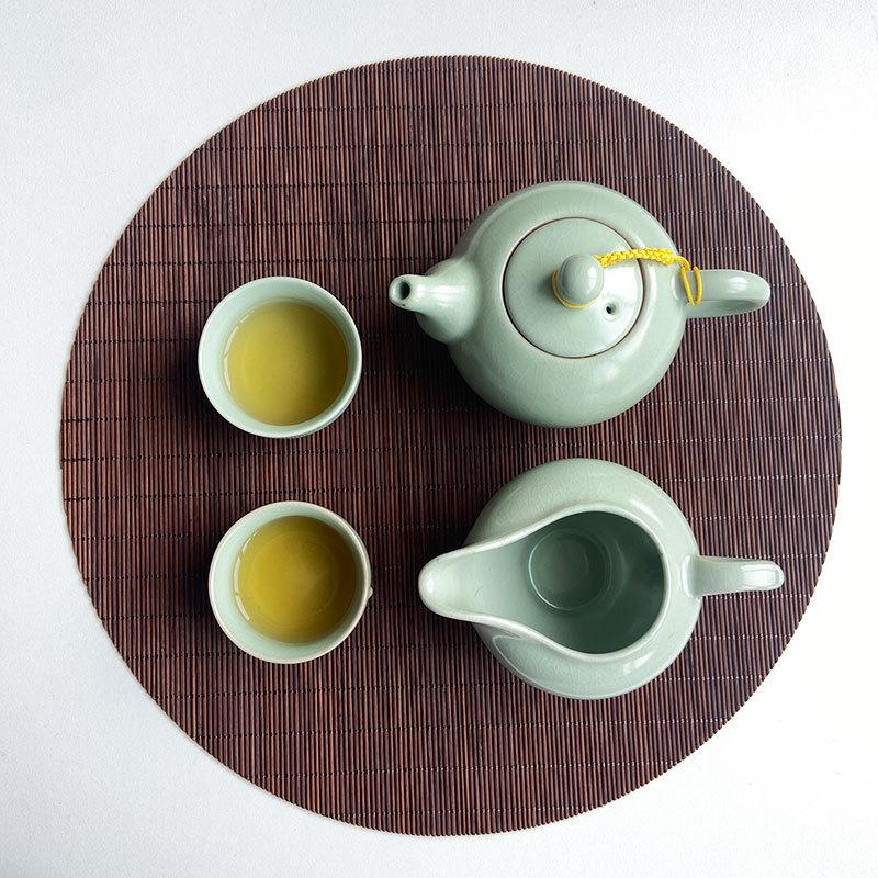 Traditionelles chinesisches Teeservice aus Bambus, ovale, gewebte Bambus-Untersetzer zur Wärmeisolierung, Vintage-Stil, Essentials für die Teezeremonie