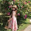 Pink Floral Halter Neck Dress Women's Summer New Seaside Vacation Style Beautiful Temperament Short Dress