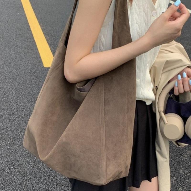 Autumn and winter new suede tote bag large capacity commuter casual shoulder bag fashionable versatile simple women's bag