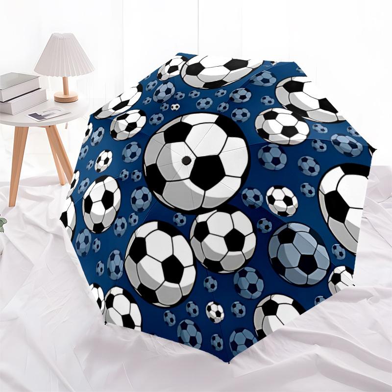 1pc Soccer Balls Pattern Automatic Open/Close Umbrella with Folding Feature Compact Travel Umbrella, Lightweight Design, for Commuting045