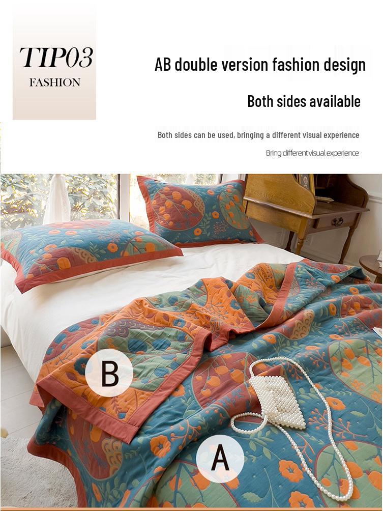 All-Cotton Yarn-Dyed Jacquard Gauze Blanket - Soft, Skin-Friendly Four-Season Bedspread