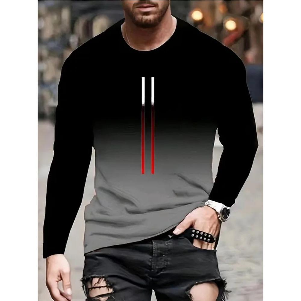 Fashionable Comfortable Breathable Loose Large Size Soft Top Minimalist 3d Round Neck Long Sleeve Versatile Men's T-shirt