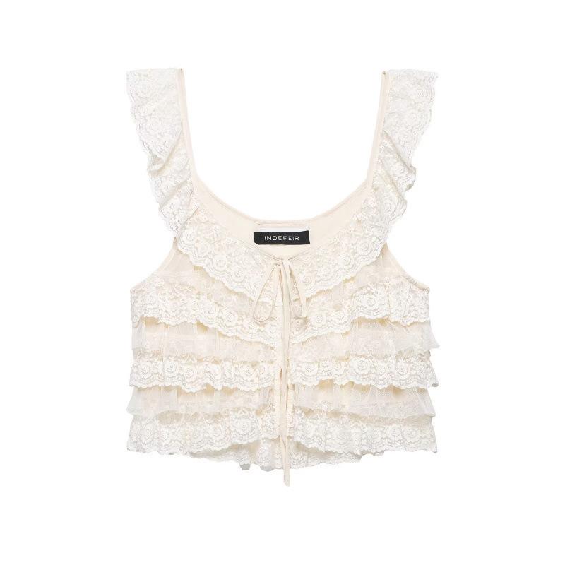 2026 Spring European & American Style Lace Layered Fashion Top L