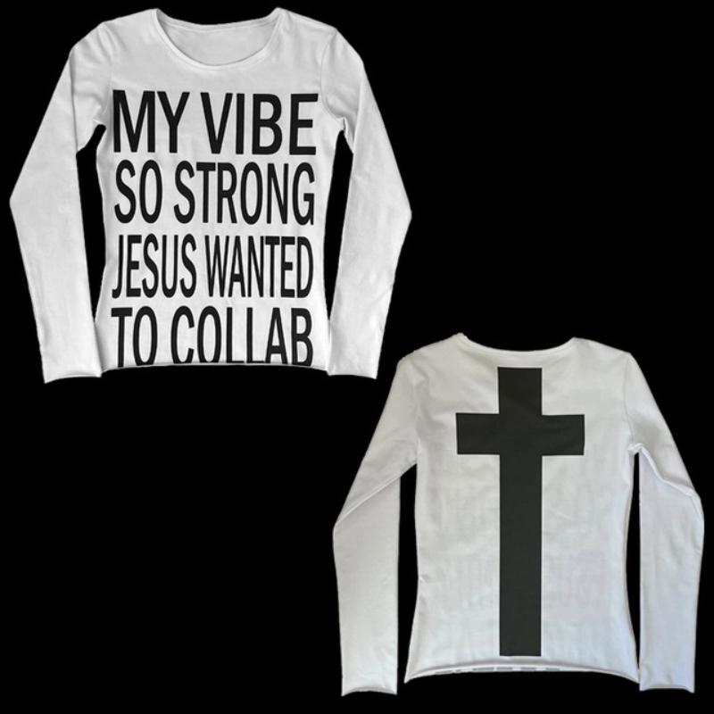 Long sleeved shirt with letter print on both sides in Europe and America