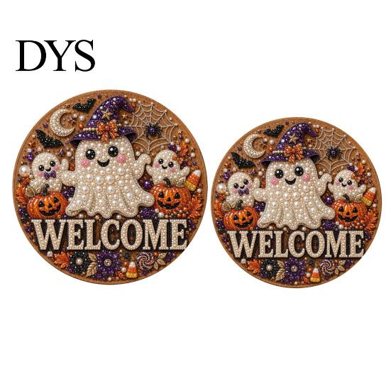 Wall Hanging Decor Halloween Faux Pearl Door Sign Kit, Ghost Skull Skeleton Cat Welcome DIY Painting Art Crafts Handmade Arts for Decoration Set