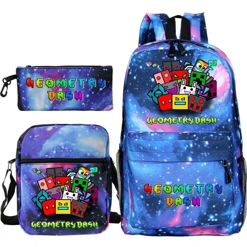 Funny Cartoon Geometry Dash Backpack 3pcs Set Students School Bags School Girls Boys Sports Bookbag Edition Trendy Backpack