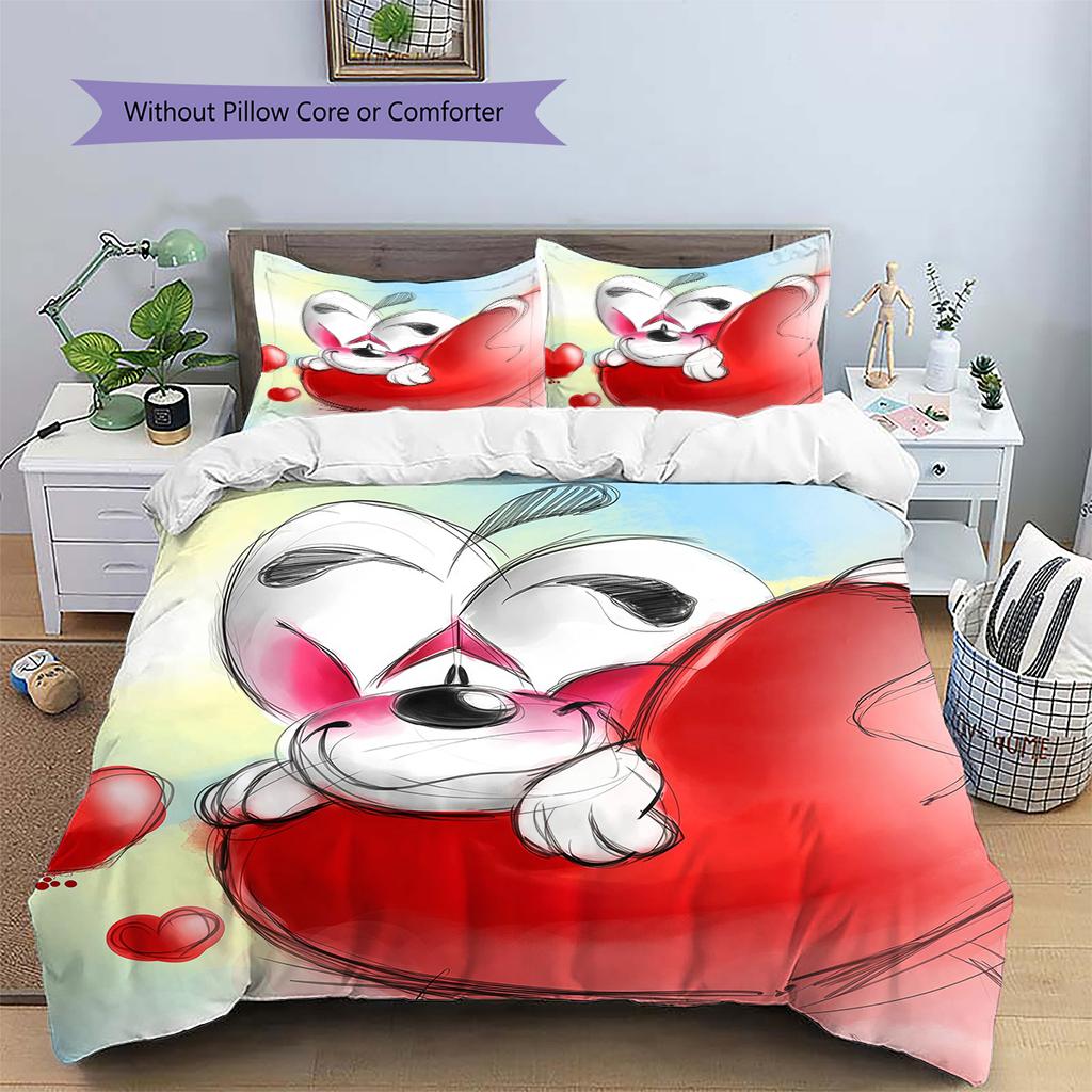 Diddl2 Pattern Bedding Quilt Set Home Decoration Gift (1 * duvet cover + 2 * pillowcase without core)