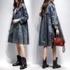 Giacca a vento in denim da donna primaverile e autunnale, ampia e sottile, di media lunghezza, a vita alta, doppiopetto, alla moda