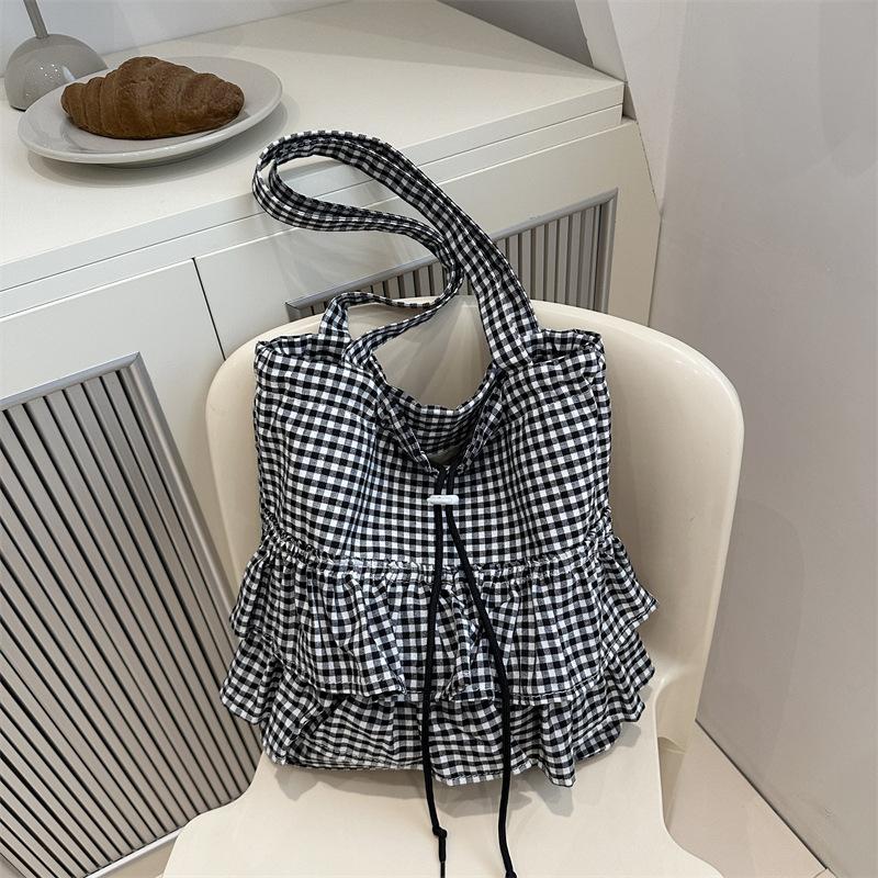 2025 fashionable and popular plaid commuter simple tote bag underarm bag large capacity shoulder bag