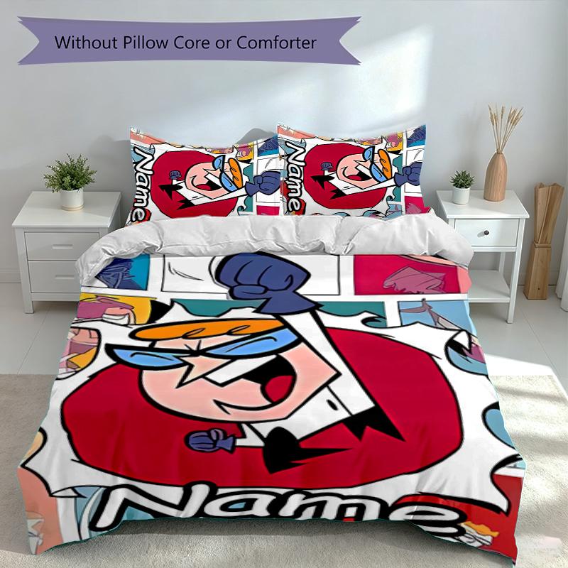 3pcs Custom Name Dexter's Laboratory Set,Includes 1 Duvet Cover and 2 Pillowcases,All-season Bedroom Decor
