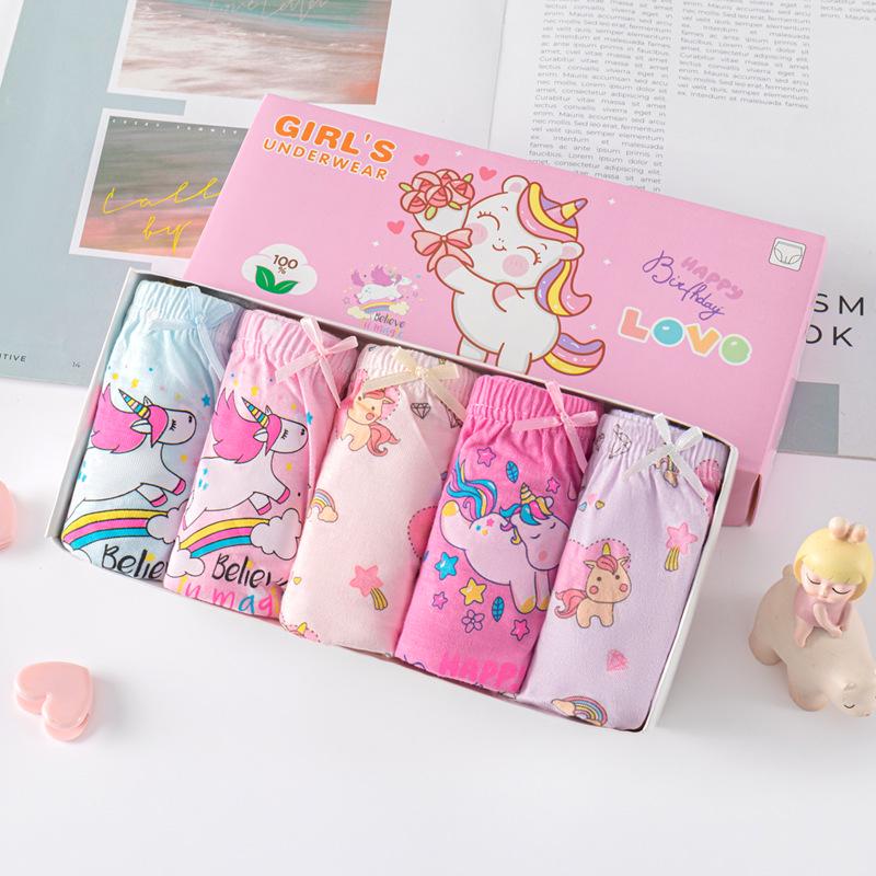 Korean Style Kids' Pure Cotton Cartoon Underwear - Medium & Large Girls' Triangle Shorts