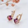 European and American Fashion Zircon Earrings for Women, Creative and Popular Rose Gold Square Block Red Crystal Studded Diamond Earrings