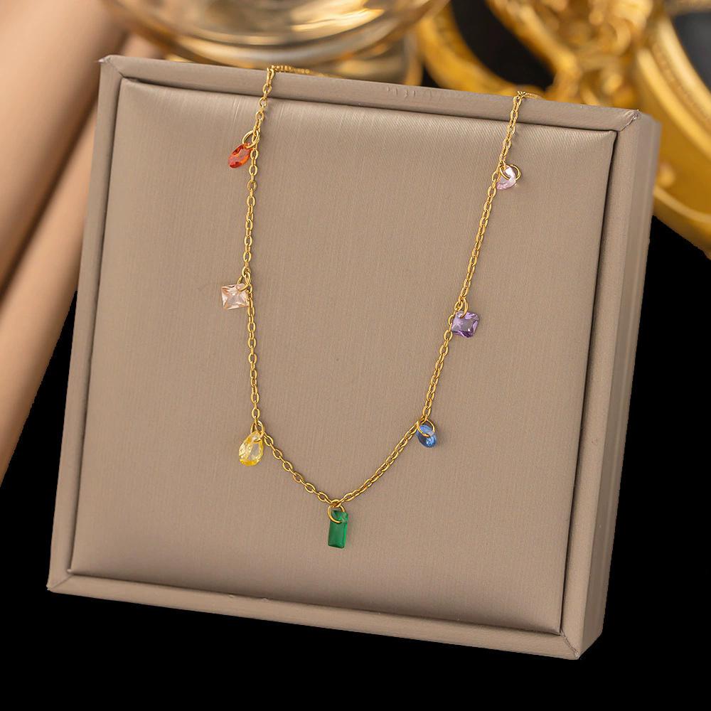 Punk Clavicle Small Multicolor Zircon Pendant Female Gold Color Stainless Steel Choker Necklace Chain for Women Jewelry Gift