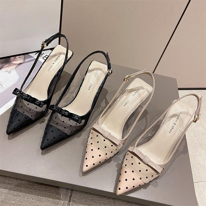 Summertime Spike Slender Heel Women's Sandals 2024New Korean Style Sexy Gauze BowknotHigh Heeled Pumps Simple Breathable Sandal