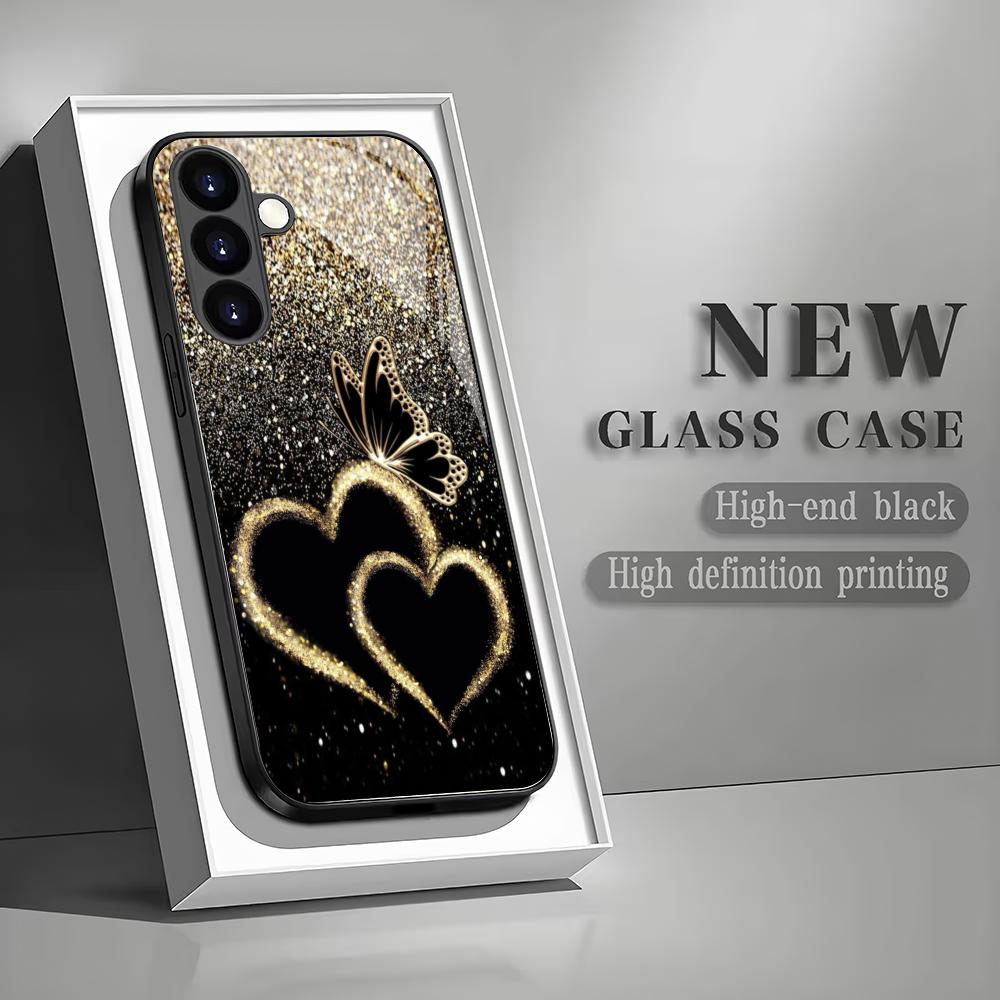 Liebe Schmetterling Gehärtetes Glas Handyhülle Geeignet für Samsung Galaxy S26 S25 S24 S23 S22 S20 FE/Ultra/Plus Anti-Drop Rückseite