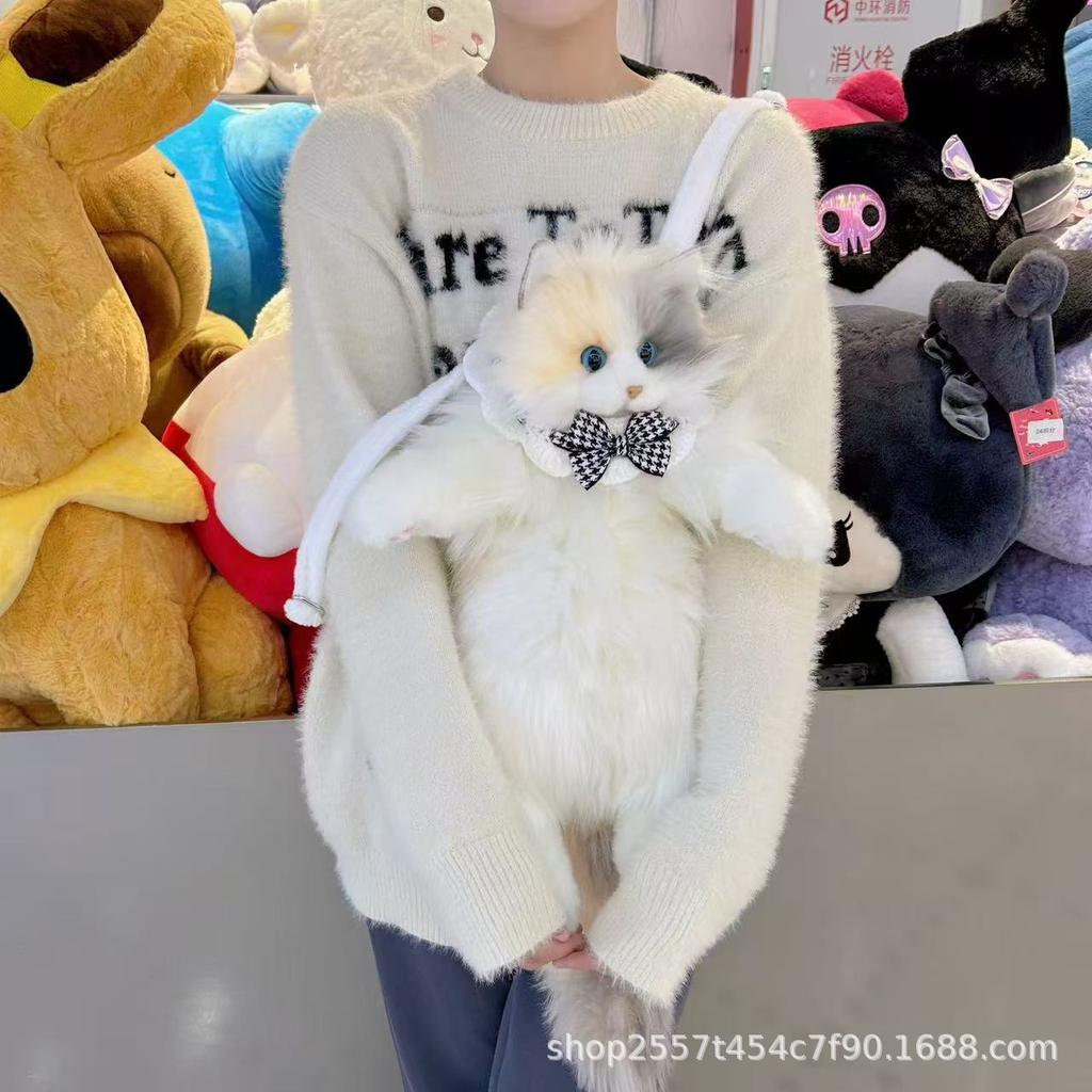 Новий Супер Реалістичний Рюкзак Три Квітки Кішка Чиста Ручна Робота Мила Кішка Плюшева Лялька Сумка для Шопінгу Дорожня Сумка для Зберігання Косметичка Подарунок