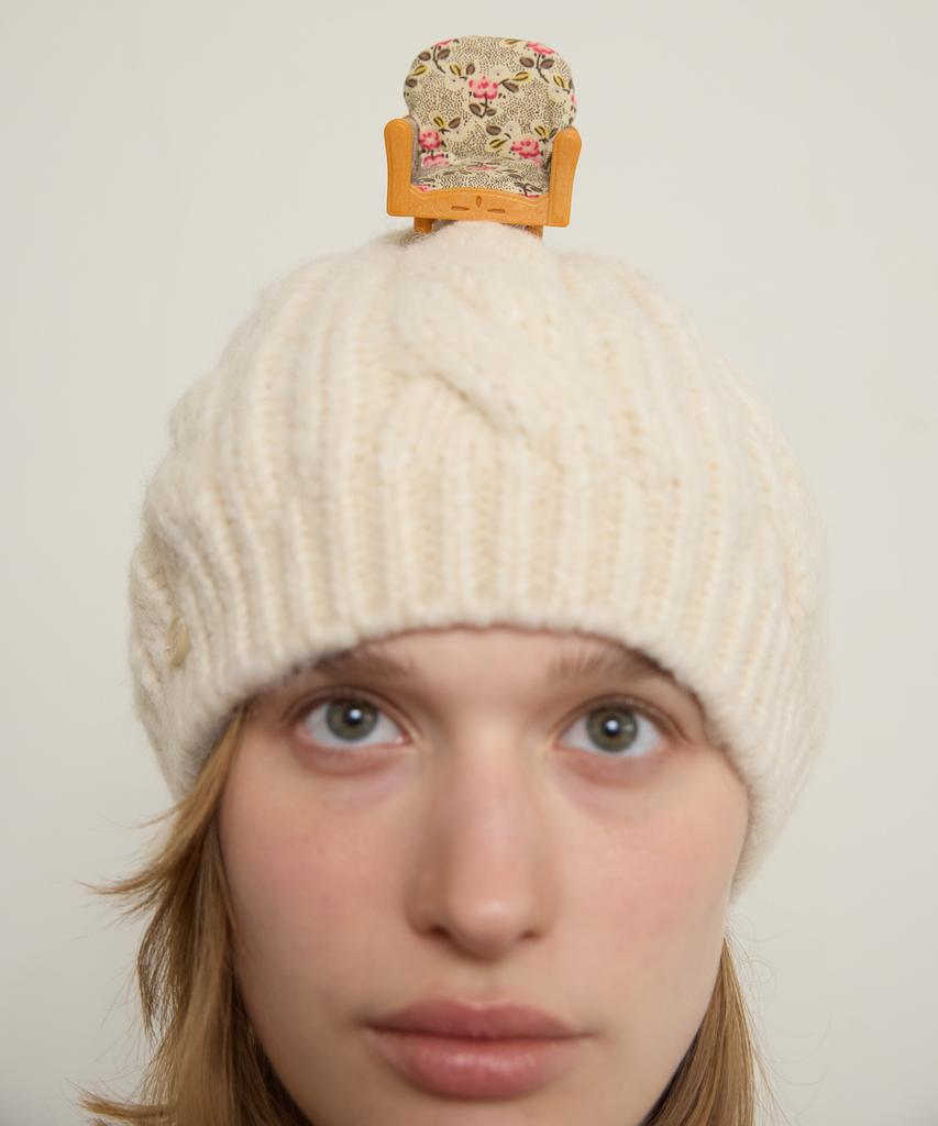 FUNFROMFUN Cable Knit Beret, Cream