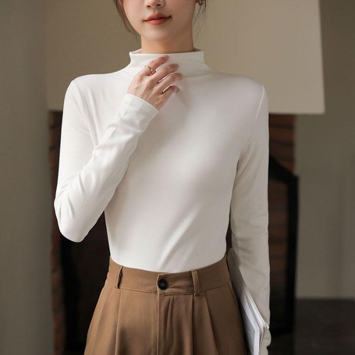 Women s Ribbed German Velvet Warm T-Shirt - Semi-High Neck, Solid Color, Autumn/Winter 2025 Collection 3XL белый