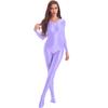 Womens Smooth Long Sleeve Bodystocking Nightwear Solid Color Round Neck Bodysuit Sleepwear
