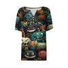 T-shirt pour femme Halloween Imprimé Bouton Manches Courtes Tunique Quotidien Week-end Mode Basique Col V Coupe Régulière