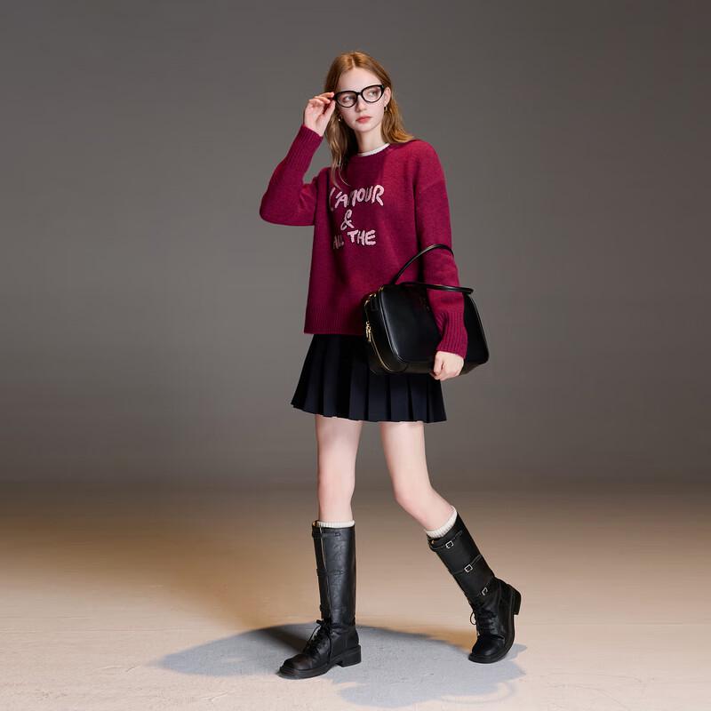 Sancai Women's Letter Embroidered Knit Pullover