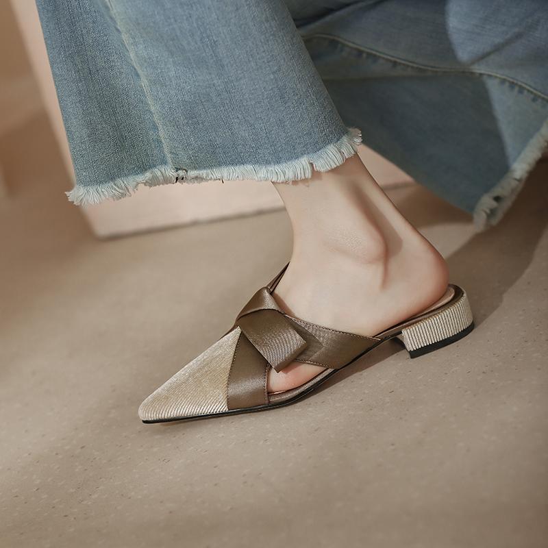 Fashion 2024 Summer Women Shoes Pointed Toe Low Heel Slippers Fashion Shoes for Women Casual Mules for Women Butterfly-knot Lady Shoes