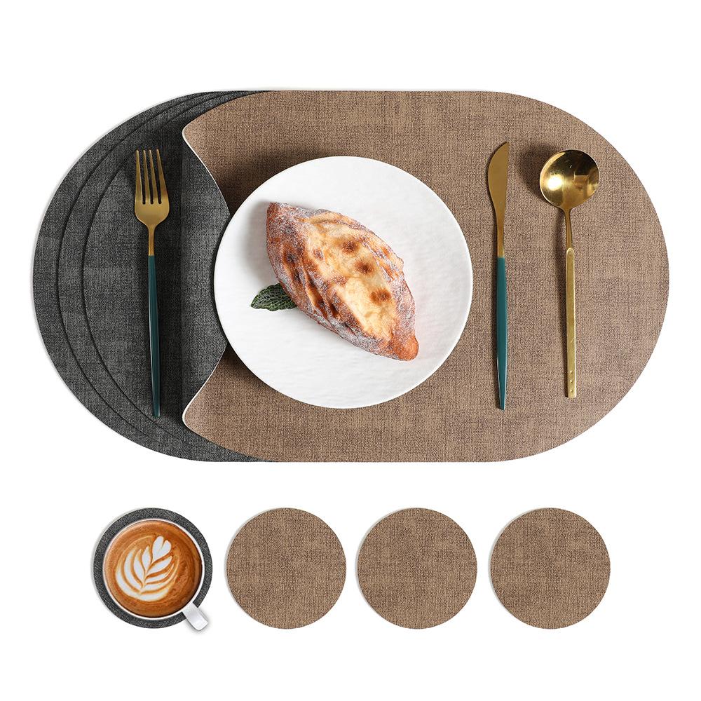 Nordic two-color cloth pattern leather placemat, dining table mat, plate mat, heat protection and insulation certification
