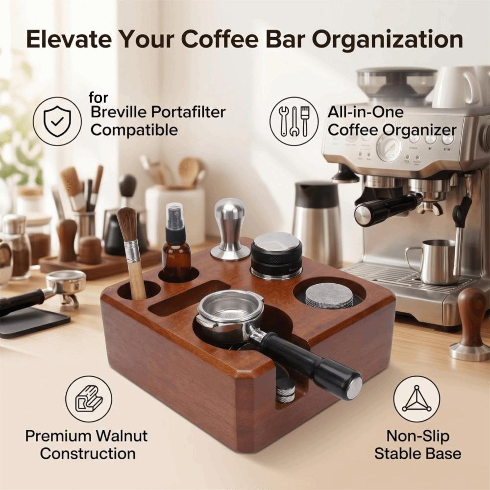 Adjustable Espresso Tamping Station Walnut Wood Tamper Holder Stand Coffee Station