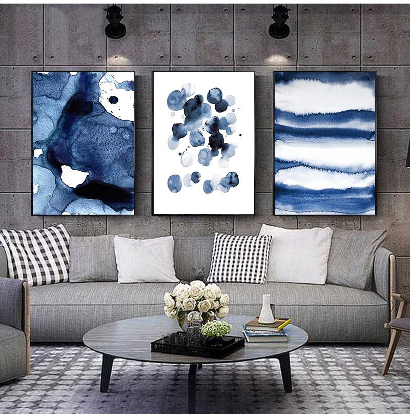 

Современные абстрактные геометрические постеры и гравюра с синими крапинками, настенные художественные картины на холсте, украшение для гостиной