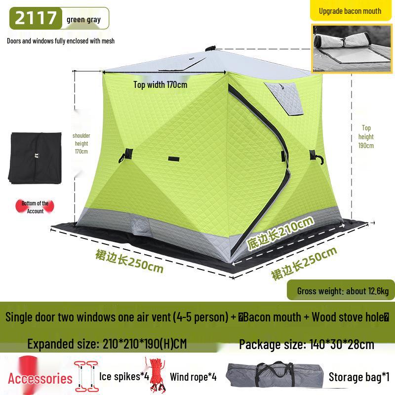 Hexagonal Cotton Ice Fishing Tent - Thickened, No Assembly Needed