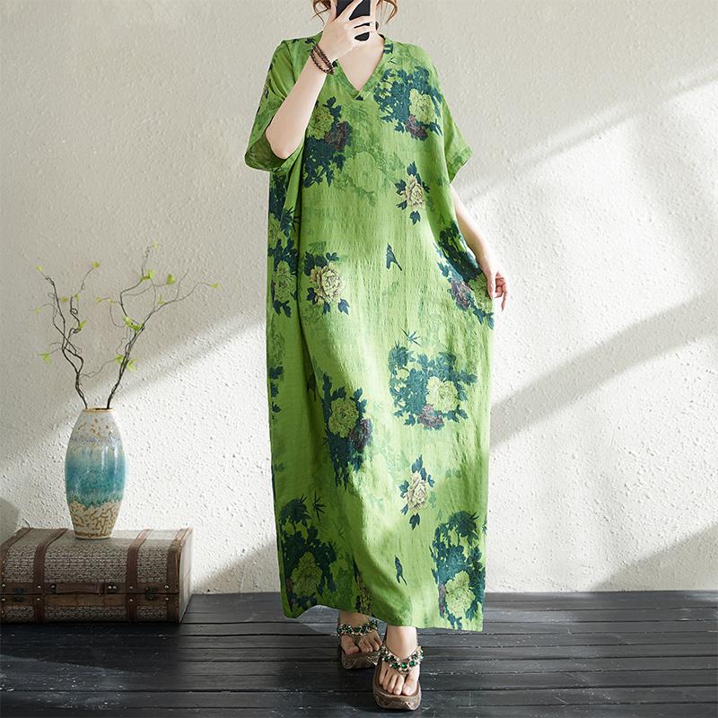 

Dimanaf Женское летнее платье 2025 года, свободного покроя, свободного покроя, базовое, винтажное, длинное, макси, с цветочным принтом, новое белье One Size зелёный